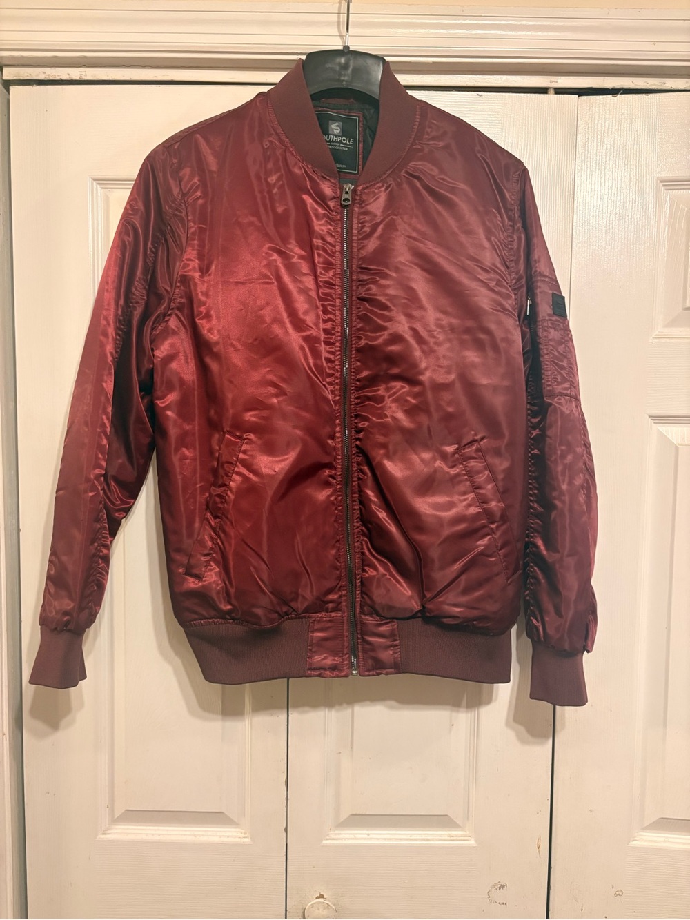 South Pole Men's Burgundy Satin Bomber Jacket